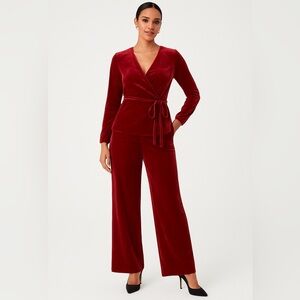 J.Crew Red Velvet Matching Set Long Sleeve Top & Wide Leg Pants Size 8